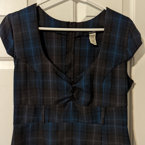 Plaid Charcoal and Teal Sheath Dress - Picture 3 of 9